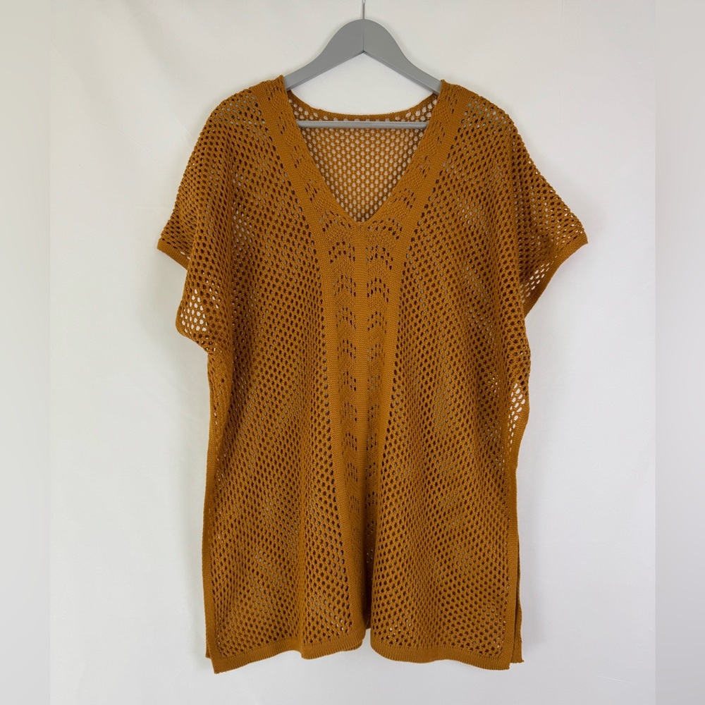 Mustard Knit V-Neck Poncho